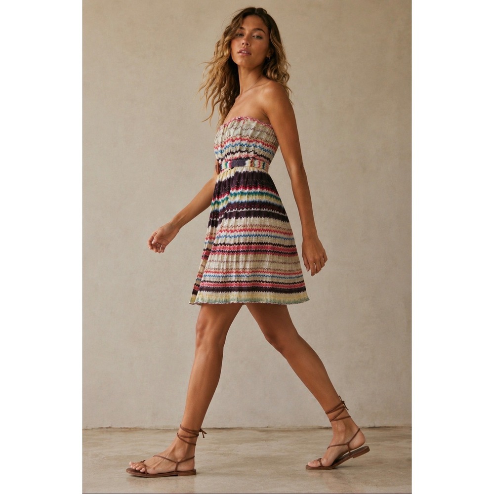 Plenty Tracy Reese Anthropologie Strapless Dress 6 Linen Silk Boho Coastal Sun